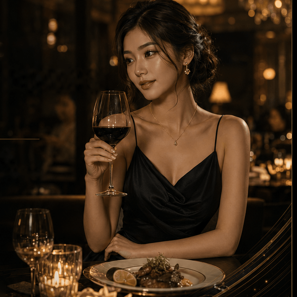 Premium business dining hostess in an elegant fine-dining venue